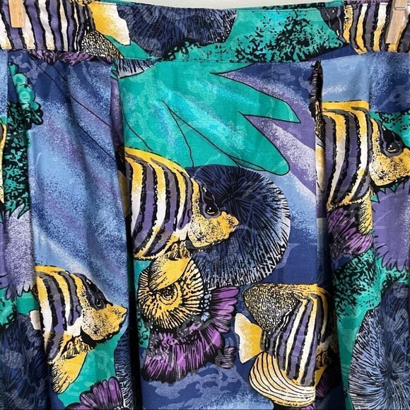 𝅺Vintage Novelty Fish Skirt Sz L Blue Yellow Teacher Fun Theme Ocean Liz Moody - Picture 6 of 8